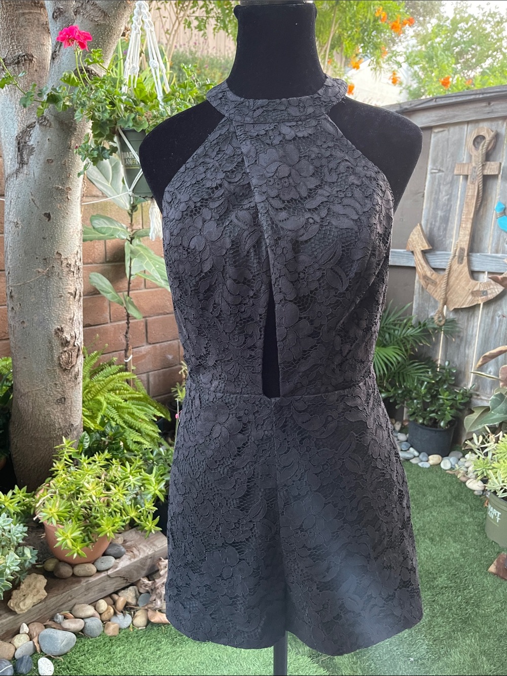 bebe Black Lace Halter Romper